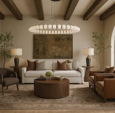 warm textured living room with couch and chairs