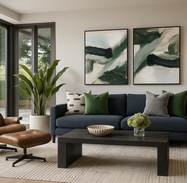 a modern living room with a couch and a chair