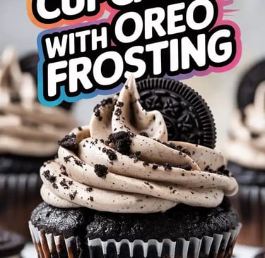 Close-up of a moist Oreo cupcake with crushed cookies inside and Oreo buttercream on top.