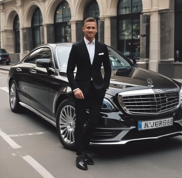 Professional chauffeur welcoming clients for private transfer in Switzerland