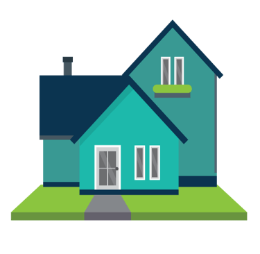illustration of a house with green front yard and 2 stories