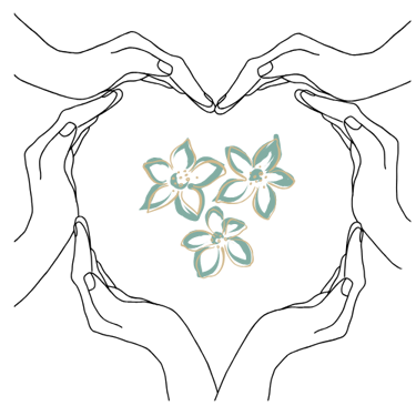 Mani che formano un cuore, una protezione per i fiori al centro, simbolo della sorellanza