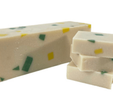 a soap bar with a white and yellow soap
