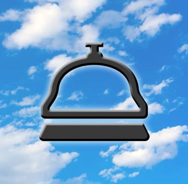 Desk Service Bell Symbol on Blue Sky with Clouds