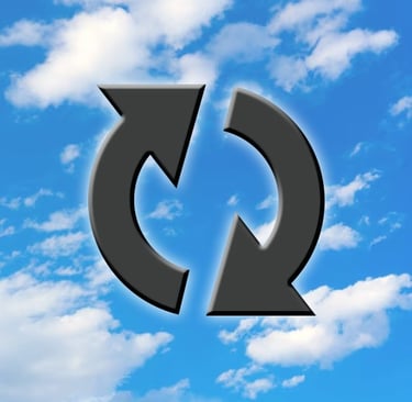 Circular Arrows on Blue Sky with Clouds