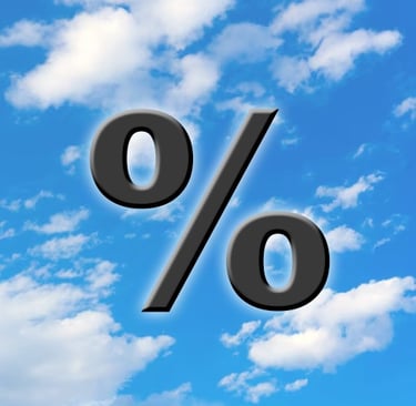 Percentage Symbol on Blue Sky with Clouds