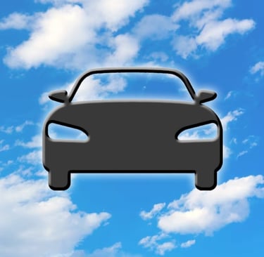 Car Symbol on Blue Sky with Clouds
