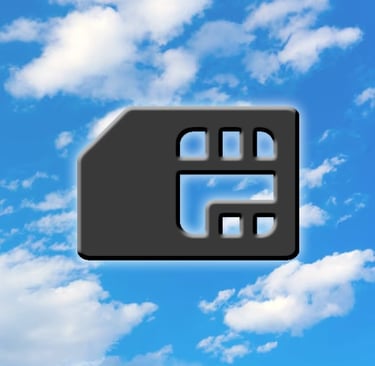 SIM Card Symbol on Blue Sky with Clouds