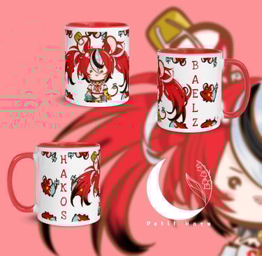 a mug cupcake with a girl in a red dress