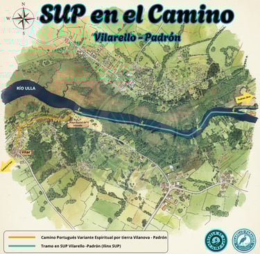 Mapa del itinerario de SUP en el camino en su última etapa del Camino Portugués