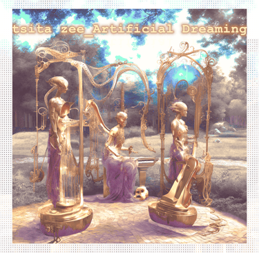 Album cover for "Artificial Dreaming" with code-style letters above copper alien chamber orchestra.