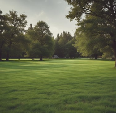 a lawn with a lawn and trees in the background