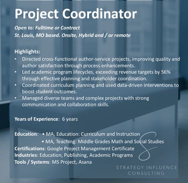 Project Coordinator for hire