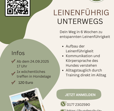 Flyer für den Leinenfuerigkeitskurs von Hundeschule ResistanceDog in Braunschweig