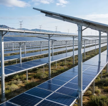 a solar powered solar panel system in a field