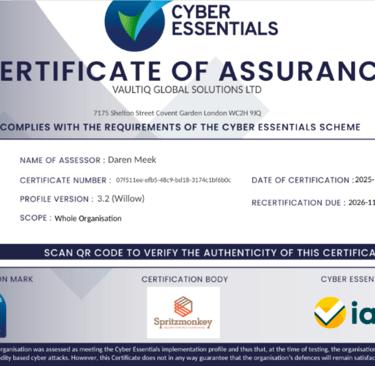 Cyber Essentials certified organisation securing government-ready cloud workloads and operations.