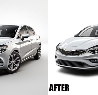 white car before and after car photography retouching