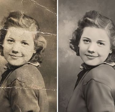 woman old picture before and after photo restoration 