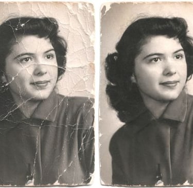 woman old photo before and after photo restoration 