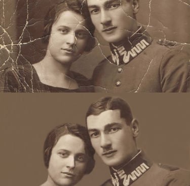 couple old photo before and after photo restoration 