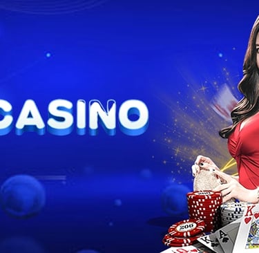 a woman holding a casino card and playing cards