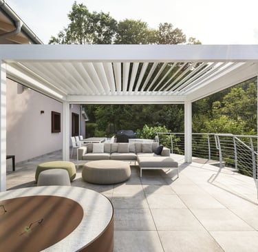 pergola à toile rétractable, lyon et rhône alpes, bioclimatique, store, stomfy, pergola, sur mesure 