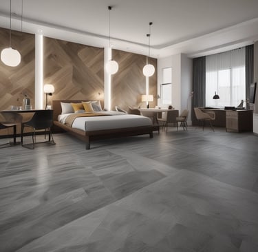 A cozy interior of a plant and pottery shop with wooden tables displaying an array of ceramic pots and lush green plants. The ceiling is adorned with hanging golden decorations, enhancing the warm and stylish decor. Shelves housing additional plants and decorative items line the walls, contributing to the inviting atmosphere.