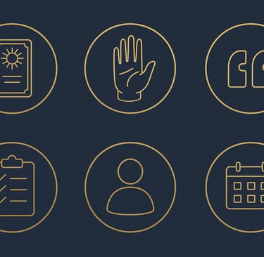 symbols of tarot, palmistry, people, dates