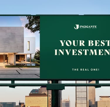 a billboard board advertising a real estate in the city