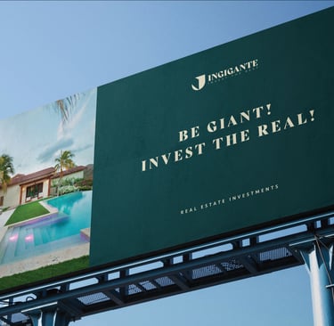 a billboard board with a large advertisement for a real estate
