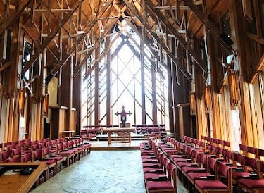 Sewanee - Chapel of the Apostles has woodwork intertwined with glass on the ceilings & walls