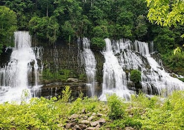 Rock Island Park, TN - Twin Falls left side where water gushes out from limestone rocks