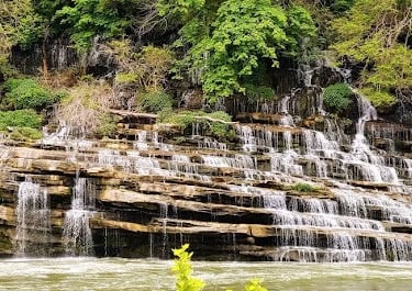 Rock Island Park, TN - Twin Falls right side, water cascades down rock ledges like a staircase