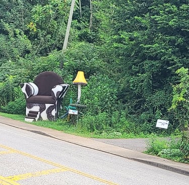 Tellico Plains TN - roadside art, oversized stuffed chair & lamp