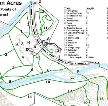 Chattanooga - map of points of interest, trails and the creek at Audubon Acres