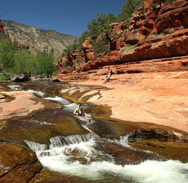 Sedona - Rock Slide Park offers swimming, sunbathing on rock ledges & an Apple Orchard