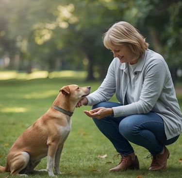 Happy Paws Burlington pet sitter walking a rescue dog in a quiet Burlington park