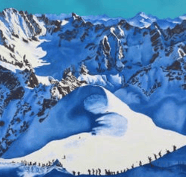 “Aguille du Midi”, acrylic and spray paint, 54”x48”