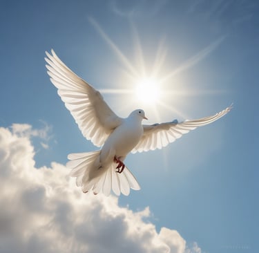 A joyful dog mid-leap, captured in a field of wildflowers under a clear blue sky.