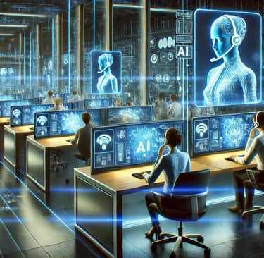 a man sitting at a desk with a lot of people