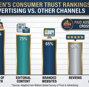 Nielsen consumer trust rankings showing paid advertising ranked lowest across all channels