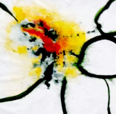 Détail du cœur de la première toile abstraite de Jacqueline Poitevin, acrylique 80x190 cm, gestuel