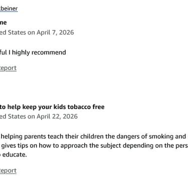 Positive Amazon customer reviews for a paperback book about raising tobacco-free children.