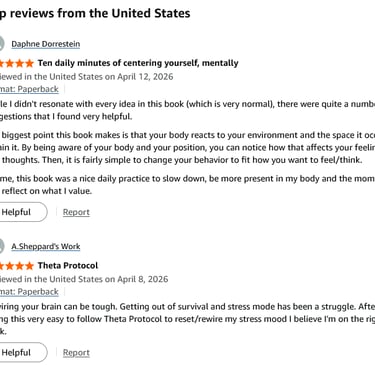 Positive Amazon customer reviews for a mental wellness and stress relief paperback book.