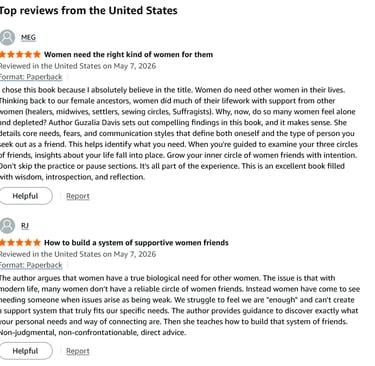 Positive Amazon customer book reviews about female friendship and building a supportive community of women.