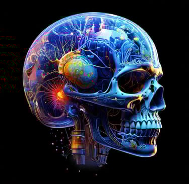 a skull head with a brain map of the brain