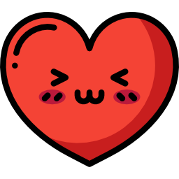 A cute red heart icon with a smiling kawaii face and pink rosy cheeks.