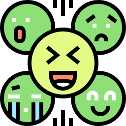 A collection of green emoji icons showing different emotions like happy, sad, and crying.