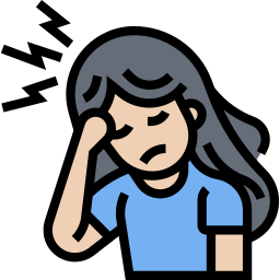 Flat vector illustration of a woman with a headache holding her forehead in pain.
