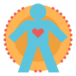 Graphic icon of a blue person with a red heart symbol, representing holistic wellness and health.